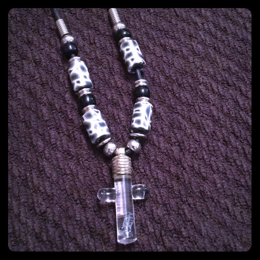 Brand new beautiful black rope cross necklace